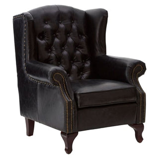 Sadalmelik Black Leather Scroll Armchair with Heritage Style and Cabriol Legs - Sofa In Store