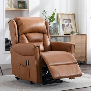Salvo Camel Leather Electric Lift & Tilt Recliner Armchair – Full Leather | Dual Motor Support & Comfort - Sofa In Store