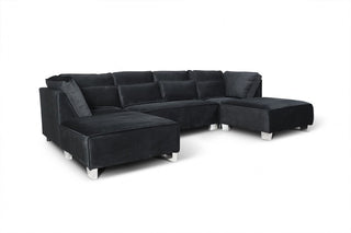 Sloane U Shaped Corner Sofa – Black Velvet with High Back Design - Sofa In Store