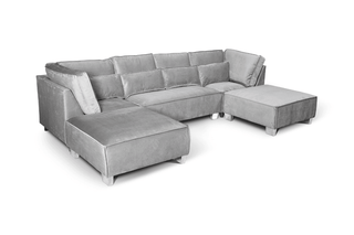 Sloane U Shaped Corner Sofa – Grey Velvet with High Back Design - Sofa In Store