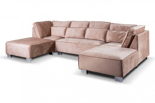 Sloane U Shape Mink Velvet Corner Sofa - Stylish 6 Seater Design - Sofa In Store