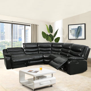 Sorreno Black Bonded Leather Recliner Corner Sofa – Modern Space-Saving Lounge with Reclining Seats - Sofa In Store