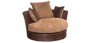 Dylan Brown Swivel Armchair with Coffee Portobello Cord Upholstery - Durable Hardwood Frame - Sofa In Store