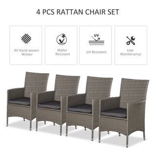 Outsunny Set of Four Rattan Armchairs, with Cushions - Grey - Sofa In Store