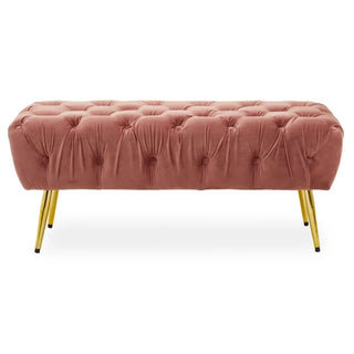 Teos Plush Velvet Foot Stool In Dusky Pink With Gold Legs - Sofa In Store