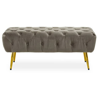 Teos Plush Velvet Foot Stool In Mink With Gold Legs - Sofa In Store