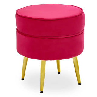 Teos Round Velvet Foot Stool In Bright Pink With Gold Legs - Sofa In Store