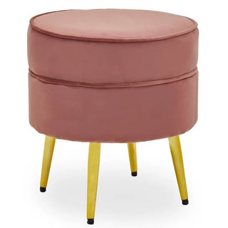 Teos Round Velvet Foot Stool In Dusty Pink With Gold Legs - Sofa In Store