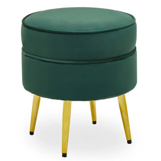 Teos Round Velvet Foot Stool In Emerald Green With Gold Legs - Sofa In Store