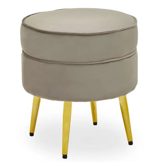 Teos Round Velvet Foot Stool In Mink With Gold Legs - Sofa In Store