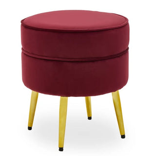 Teos Round Velvet Foot Stool In Wine With Gold Legs - Sofa In Store