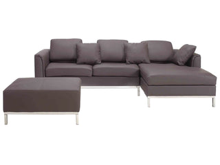 Corner Sofa Brown Leather Upholstered with Ottoman L-shaped Left Hand Orientation Beliani - Sofa In Store
