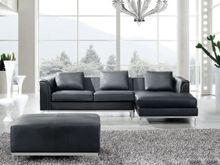 Corner Sofa Black Leather Upholstered with Ottoman L-shaped Left Hand Orientation Beliani