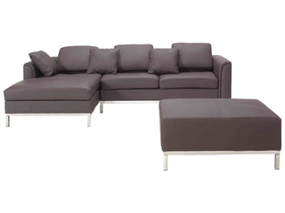 Corner Sofa Brown Leather Upholstered with Ottoman L-shaped Right Hand Orientation Beliani - Sofa In Store