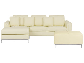 Corner Sofa Beige Leather Upholstered with Ottoman L-shaped Right Hand Orientation Beliani - Sofa In Store