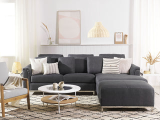 Corner Sofa Grey Fabric Upholstered with Ottoman L-shaped Left Hand Orientation Beliani - Sofa In Store
