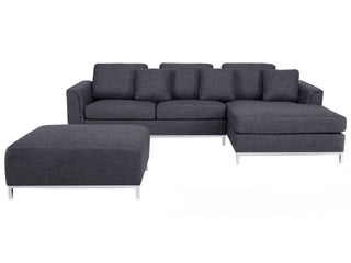 Corner Sofa Grey Fabric Upholstered with Ottoman L-shaped Left Hand Orientation Beliani - Sofa In Store