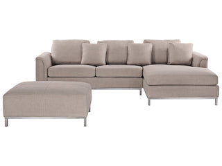 Corner Sofa Beige Fabric Upholstered with Ottoman L-shaped Left Hand Orientation Beliani - Sofa In Store