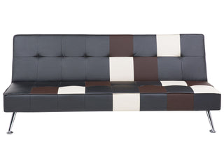 Sofa Bed Black and Brown 3-Seater Faux Leather Patchwork Upholstery Click Clack Beliani - Sofa In Store