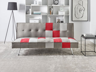 Sofa Bed Grey and Red 3-Seater Velvet Patchwork Upholstery Click Clack Beliani