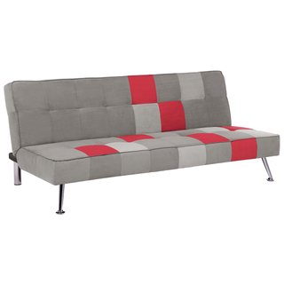 Sofa Bed Grey and Red 3-Seater Velvet Patchwork Upholstery Click Clack Beliani