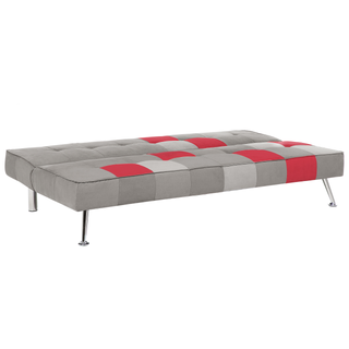 Sofa Bed Grey and Red 3-Seater Velvet Patchwork Upholstery Click Clack Beliani