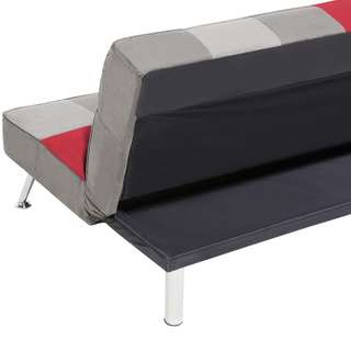Sofa Bed Grey and Red 3-Seater Velvet Patchwork Upholstery Click Clack Beliani