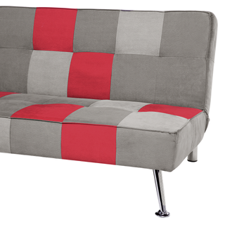 Sofa Bed Grey and Red 3-Seater Velvet Patchwork Upholstery Click Clack Beliani