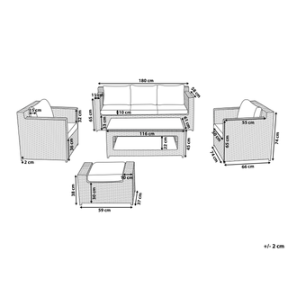 Garden Corner Sofa Set White Faux Rattan Grey Cushions 6 Seater with Table Ottoman Outdoor Scandinavian Modern Wicker Conversation Set Beliani - Sofa In Store