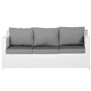 Garden Corner Sofa Set White Faux Rattan Grey Cushions 6 Seater with Table Ottoman Outdoor Scandinavian Modern Wicker Conversation Set Beliani - Sofa In Store