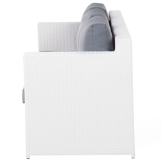 Garden Corner Sofa Set White Faux Rattan Grey Cushions 6 Seater with Table Ottoman Outdoor Scandinavian Modern Wicker Conversation Set Beliani - Sofa In Store
