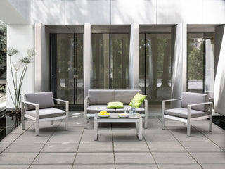 4 Piece Garden Sofa Set | Grey Plastic Wood | Grey | Includes 2 Chairs & Coffee Table - Sofa In Store