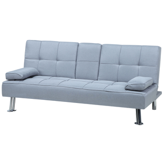 Sofa Bed Light Grey 3 Seater Drop Down Table Click Clack Beliani