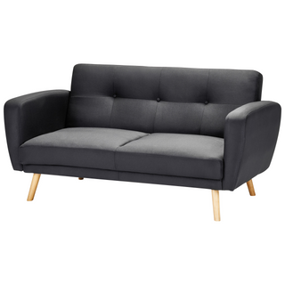 Sofa Bed Black Fabric Upholstered 2 Seater Convertible Wooden Legs Modern Minimalistic Living Room Beliani - Sofa In Store