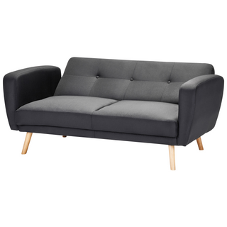 Sofa Bed Black Fabric Upholstered 2 Seater Convertible Wooden Legs Modern Minimalistic Living Room Beliani - Sofa In Store
