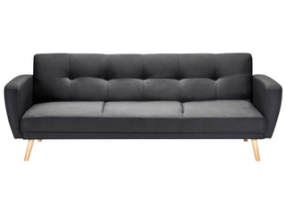 Sofa Bed Black Fabric Upholstered 3 Seater Convertible Wooden Legs Modern Minimalistic Living Room Beliani - Sofa In Store