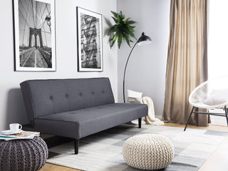 Sofa Bed Dark Grey 3 Seater Buttoned Seat Click Clack Beliani