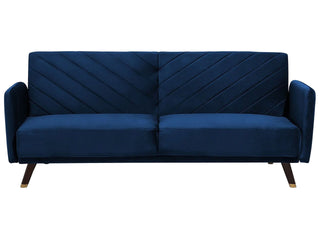 Sofa Bed Navy Blue Velvet Fabric Modern Living Room 3 Seater Wooden Legs Track Arm Beliani - Sofa In Store
