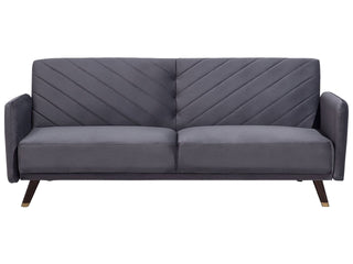 Sofa Bed Grey Velvet Fabric Modern Living Room 3 Seater Wooden Legs Track Arm Beliani - Sofa In Store