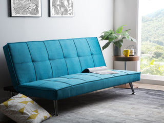 Fabric Sofa Bed Sea Blue 3-Seater Quilted Upholstery Click-Clack Guest Bed Armless Beliani - 109664 - Sofa In Store