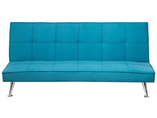 Fabric Sofa Bed Sea Blue 3-Seater Quilted Upholstery Click-Clack Guest Bed Armless Beliani - 109664 - Sofa In Store
