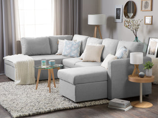 Corner Sofa Bed Light Grey Fabric Modern Living Room U-Shaped 5 Seater with Storage Chaise Lounges Beliani - Sofa In Store