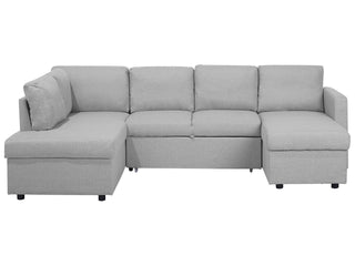 Corner Sofa Bed Light Grey Fabric Modern Living Room U-Shaped 5 Seater with Storage Chaise Lounges Beliani - Sofa In Store
