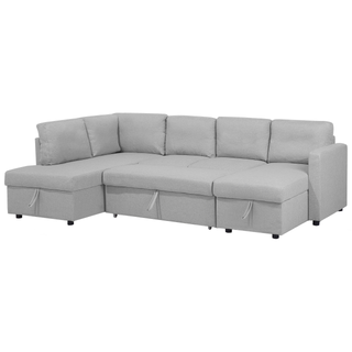 Corner Sofa Bed Light Grey Fabric Modern Living Room U-Shaped 5 Seater with Storage Chaise Lounges Beliani - Sofa In Store