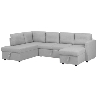 Corner Sofa Bed Light Grey Fabric Modern Living Room U-Shaped 5 Seater with Storage Chaise Lounges Beliani - Sofa In Store