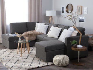Corner Sofa Bed Dark Grey Fabric Modern Living Room U-Shaped 5 Seater with Storage Chaise Lounges Beliani - Sofa In Store