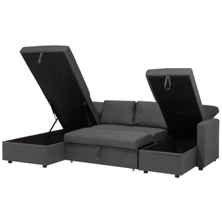 Corner Sofa Bed Dark Grey Fabric Modern Living Room U-Shaped 5 Seater with Storage Chaise Lounges Beliani - Sofa In Store