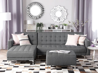 Corner Sofa Bed Grey Tufted Fabric Modern L-Shaped Modular 4 Seater Right Hand Chaise Longue Beliani - Sofa In Store