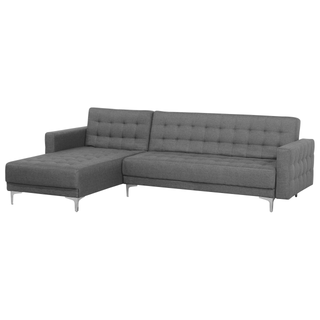Corner Sofa Bed Grey Tufted Fabric Modern L-Shaped Modular 4 Seater Right Hand Chaise Longue Beliani - Sofa In Store