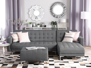 Corner Sofa Bed Light Grey Tufted Fabric Modern L-Shaped Modular 4 Seater Left Hand Chaise Longue Beliani - Sofa In Store